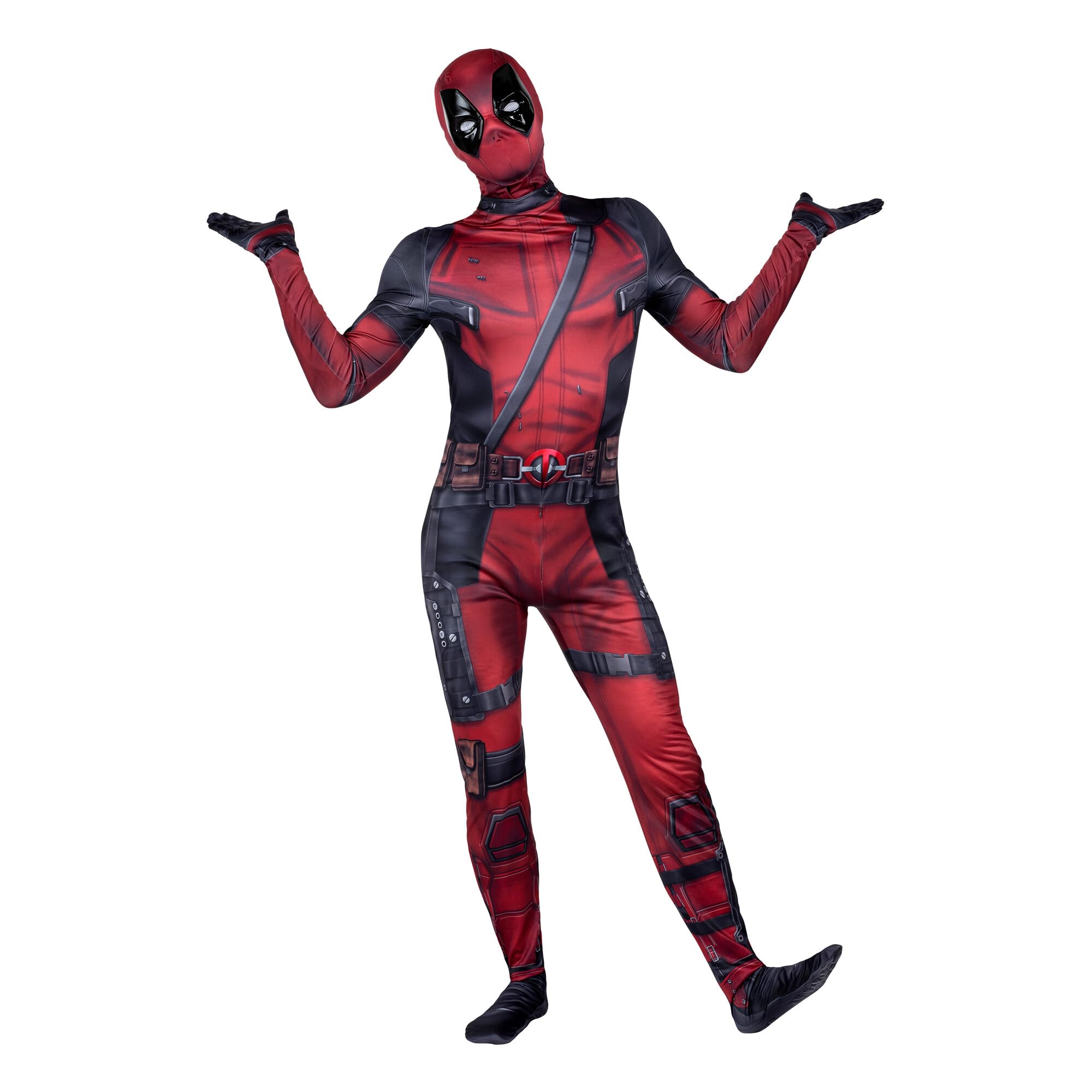 Marvel Deadpool Official Adult Deluxe Zentai Costume - Deluxe Two-Way Stretch Spandex with Invisible Zippers and Wrist Openings for Added Convenience - Medium