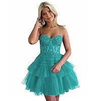 ZHengquan Spaghetti Straps Glitter Tulle Homecoming Dress Short Tiered Ruffles Formal Prom Dress Cocktail Gowns