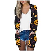 Women's Halloween Long Sleeve Open Front Cardigan Plus Size Fall Casual Cardigans Light Duster Outer S-5XL
