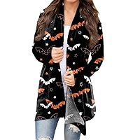 Halloween Cardigan for Women Horror Pumpkins Printed Plus Size Cardigans Ladies Long Sleeve Open Front Sweater Outerwear