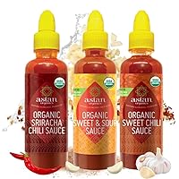 Asian Organics Asian Sauces Variety Pack - Sweet Chili Sauce, Sweet & Sour Sauce, Sriracha Chili Sauce - USDA Certified 100% Organic Asian Sauces for Cooking, Made in Thailand, No MSG, 9.47oz each