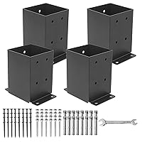 4×4 Post Base 4 Pcs, (Inner Size 3.5x3.5) Post Brackets, Heavy Duty Black Metal Powder-Coated Thick Steel Post Anchor Outdoor for Support Deck Base Plate Pergola Brackets Fence Kit