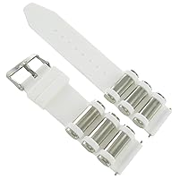 24mm Trendy Rubber Silicone White Silver Tone Large Insert Watch Band Strap