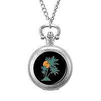 Palm Tree Personalized Pocket Watch Vintage Numerals Scale Quartz Watches Pendant Necklace with Chain