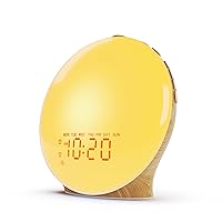 JALL Wake Up Light Sunrise Alarm Clock for Kids, Heavy Sleepers, Bedroom, Upgraded Full Screen with Sunrise Simulation, Sleep Aid, Dual Alarms, FM Radio, Nightlight, 14 Colors, 7 Sounds, Wood Grain