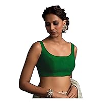 Women's Readymade Banglori Silk Green Blouse For Sarees Indian Designer Bollywood Padded Stitched Choli Crop Top