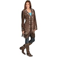 Scully Leather Womens Fringe Silver Embroidered Boar Suede Jacket Expresso
