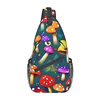 Sling Backpack,Travel Hiking Daypack Bright Mushrooms Arts Print Rope Crossbody Shoulder Bag