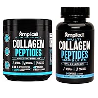 Collagen Peptides Powder 454g - Unflavored Collagen for Women & Men + Multi Collagen Peptides Capsules for Hair Skin & Nails - Collagen Protein Type I II III V & X - 90Ct