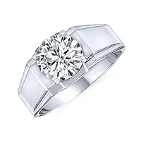 Personalize Statement Large 6CT Cubic Zirconia Round Brilliant Cut Solitaire AAA CZ Unisex Women Plus Size Men's Engagement Wedding Ring Wide Band Silver Plated Brass Polished Finish Customizable