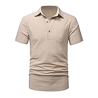 Men's Golf Shirts with Chest Pocket Turndown Collar Polo Shirt Slim Fit Workout Short Sleeve T-Shirt Casual Plain Tee