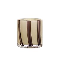 Bloomingville Round Glass Vase with Stripes, Cream and Purple Candle Holder