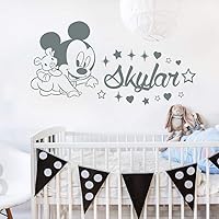 Name Wall Decal Baby Mickey Vinyl Decals Sticker Custom Name Decals Personalized Boy Girl Name Decor Bedroom Nursery Baby Decor ZX303