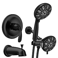 WRISIN Black Shower Faucet Set with Tub Spout (Valve Included), Black Shower Head and Handle Set, Shower Valve Kit with Shower Head and Handheld