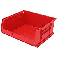 Akro-Mils 30250 AkroBins Plastic Storage Bin Hanging Stacking Containers, (15-Inch x 16-Inch x 7-Inch), Red, (6-Pack)