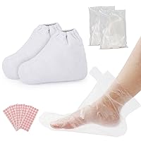 Paraffin Bath Liners Booties, Segbeauty 200pcs Plastic Foot Covers with 200 Stickers for Snug Closure, White Thick Double Padded Terry Cloth Paraffin Heated Foot SPA Bags for Hot Wax thera-py