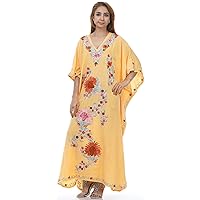 Cotton Kaftan Kashmiri Embroidered Maxi Long Dress for Women