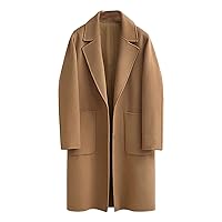 Omoone Women's Notched Lapel Wool Coats Mid Long Button Pea Coats Warm Thicken Trench Jacket