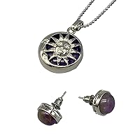Silver Plate Jewellery Gift Set For Women - Silver Moon Sun Necklace & Earrings - Natural Crystal Gemstone Quartz Pendant For Ladies - With a Quality Gift Box