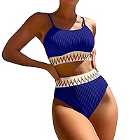 Women's Swimsuits High Waist Bikini Set V Neck Two Piece Swimsuit Color Block Front Twisted Swimsuit, S-XL