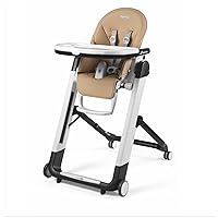 Peg Perego Siesta, Grow With Baby Folding High Chair & Recliner, Height Adjustable, Quick Clean & Easy Push Wheels For Babies & Toddlers, Made in Italy, Noce (Beige)