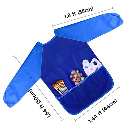 KUUQA Waterproof Children Art Smock Kids Art Aprons with 3 Roomy Pockets,Painting Supplies (Paints and brushes not included)