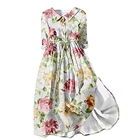 Womens Spring Dresses Plus Size Maxi Floral Dress High Waist Button Midi Long Sleeve Loose Casual Dresses Fashion 2024