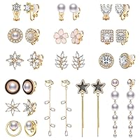 15 Pairs Gold Silver Clip on Earrings Set for Women Teen Girls CZ Simulated Pearl Clip on Earrings for Girls Hypoallergenic Non Pierced Earrings Jewelry Gift