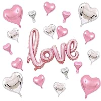 Pink Silver Heart Foil Balloons, Love Balloon Valentines Day Balloons 5/10/18 Inch Different Sizes Heart Mylar Balloons Romantic Party Balloon Supplies for Valentine's Day Wedding Birthday Party(30+1)