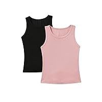 Milumia Girl's 2 Pieces Casual Ribbed Knit Crewneck Tank Top Sleeveless Fitted Tops