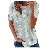 Workout Tops for Women,Womens Tops Short Sleeve Round Neck Summer Fashion Dandelion Printed T Shirts Loose Fit Y2K Blouse Trendy Tops for Women 2024