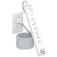 Extension Cord 10 ft - Long Power Strip Surge Protector, 6 AC Outlet 4 USB (2 USB C), Flat Plug, Wall Mount, Multi Plug Outlet Extender Desk Charging Station for Home Office Dorm Room Essentials