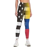 Black and White USA Colombia Flag Workout Leggings for Women High Waisted Tummy Control Yoga Pants