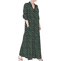 Swing Dress for Women Vintage Women's Relaxed Fit Long Shirt Dresses Floral Print Maxi Dress for Women 2024 Bohemian Long Dress Button Sundresses Vestidos De Verano para