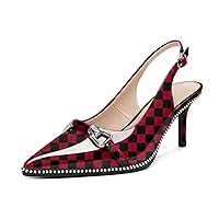 YODEKS Slingback Kitten Heels Women's Pointed Toe Low Heel Pumps 2.5 Inch Beaded Metal Buckle Shoes US Size 5-13