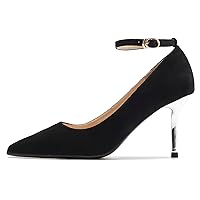 Women Suede Leather Pump Shoes Pointed Toe Daily Work Office Heels Ankle Strap Buckle Daily Heels