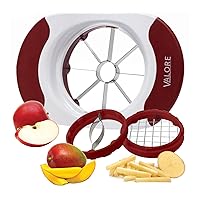 Valore Soft Grip Food Slicer with 3 Blades - Apple Slicer, French Fry Cutter, Mango Slicer - Great Meal Prep Kitchen Accessory - Easy to Use 3 in 1 French Fry, Mango and Apple Cutter with Three Blades
