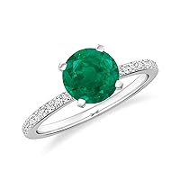 Natural Emerald Round Solitaire Ring for Women Girls in Sterling Silver / 14K Solid Gold/Platinum