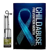 Breeze Decor Prevention Child Abuse Garden Flag Set with Stand Support Awareness Inspirational Survivor Ribbon Cancer Autism Breast BLM House Banner Small Yard Gift Double-Sided, Made in USA