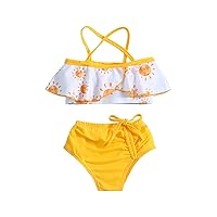 Cow Print Suit Toddler Summer Girls Cartoon Sun Corrugated Edge Two Piece Swimwear Swimsuit Bikini Swim Suits Size 14