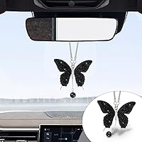 Bling Butterfly Diamond Car Hanging Accessories, Crystal Car Rear View Mirror Charms Car Decorative Accessories for Women, Lucky Gifts Hanging Ornament Pendant Decor for All Cars (Black)