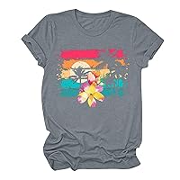 Short Sleeve Beach Shirts for Women Hawaiian Graphic Blouse Sunset Palm Tree Summer Vacation Vintage Tshirt Tops
