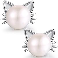 Han han 18K White Gold Plated Pearl Diamond Stud Earrings for Women 925 Sterling Silver Pearl Earrings, Fine Jewelry Gift for Women/Girls 8MM-13MM