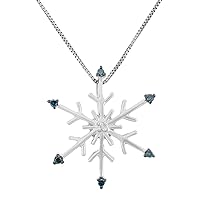 Mother's Day Gift For Her Sterling Silver 1/20 (cttw) White Diamond Snowflake Pendant Necklace for Women