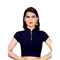Women's Cotton Lycra Solid Half Sleeve Stretchable Saree Blouse Free Size