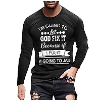 Men's Fashion Casual Workwear Long Sleeve T-Shirt Vintage Letter Print Tee Tops Lightweight Crew Neck Graphic Shirts