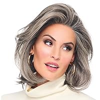 Raquel Welch Flying Solo Shoulder-Length Page Boy Wig, 100% Hand Tied by Hairuwear, Petite-Average Cap, RL119 Silver And Smoke