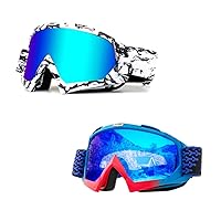 2pcs OTG Ski Snow Goggles, UV Protection Anti Fog Snowboard Goggles for Men Women Youth