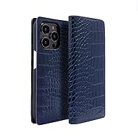 ABBI SIGNATURE iPhone 15 Pro Case, Made in Japan, Notebook-type Genuine Leather, LIPARI Italian Leather, Diary Case, MagSafe Compatible [Crocodile Embossed Leather, Handmade Durable Leather Case,