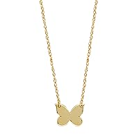 14K Yellow Gold Mini Butterfly Pendant Necklace, 16
